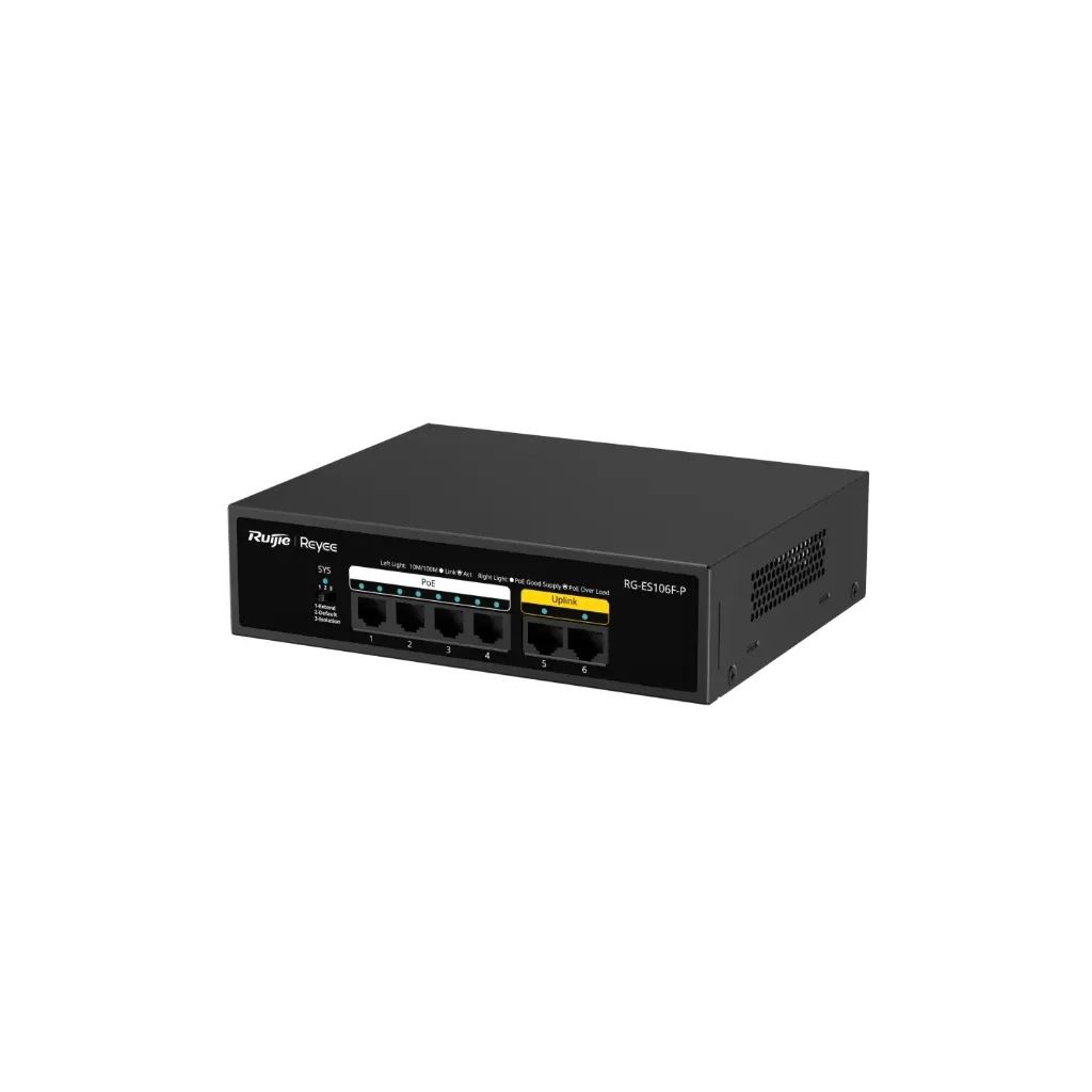 [RG-ES106F-P] Ruijie Reyee PoE Switch RG-ES106F-P, 6-Port 10/100Mbps, Unmanaged PoE Switch