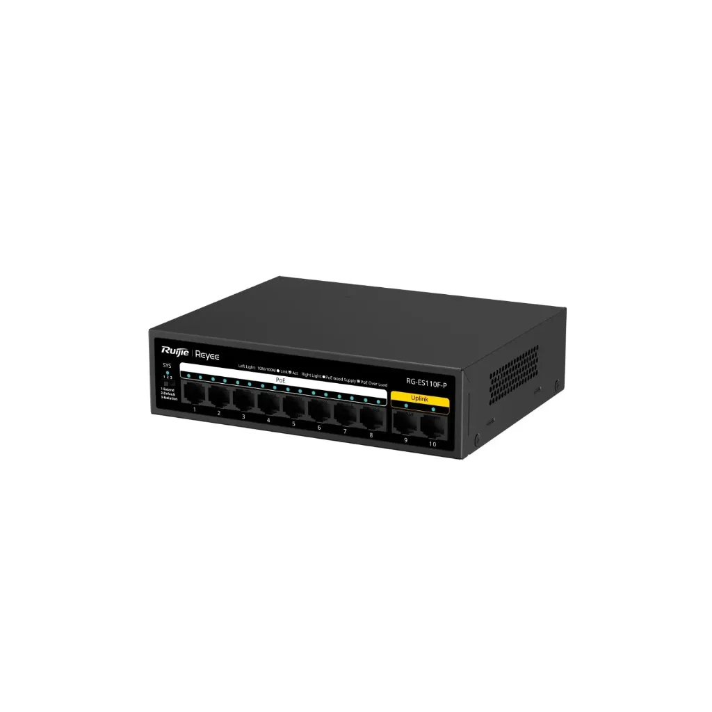 [RG-ES110F-P] Ruijie Reyee PoE Switch RG-ES110F-P 10-Port 10/100 Mbps Unmanaged PoE Switch