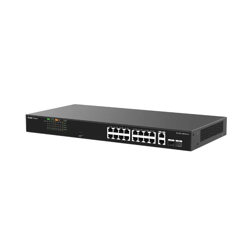[RG-ES118FGS-LP] Ruijie Reyee PoE Switch RG-ES118FGS-LP 16-Port 10/100 Mbps with 2-Port Gigabit Unmanaged PoE Switch