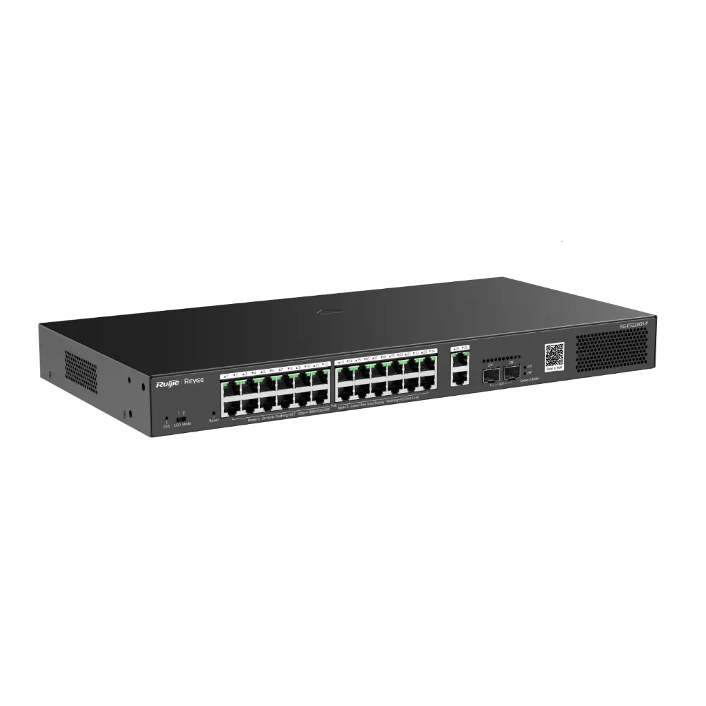 Ruijie Reyee, Smart Cloud Managed PoE Switch, RG-ES228GS-P, 28-Port Gigabit, 24x PoE+ ports, 370W Power Budge