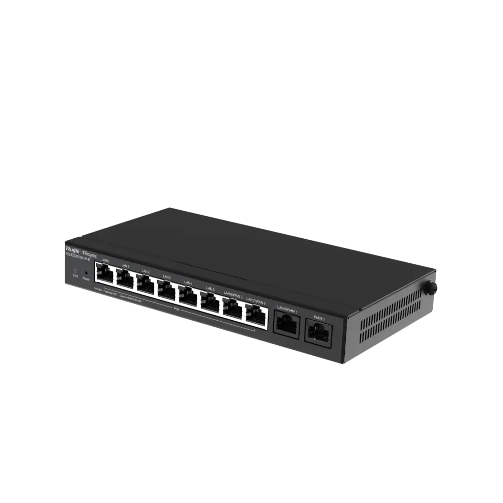 [RG-EG310GH-P-E] Ruijie RG-EG310GH-P-E High-Performance Enterprise PoE Gateway 10 Ports (1 WAN, 1 LAN, 8 WAN/LAN 10/100/1000 Mbps) 8-Port PoE Output (110W)