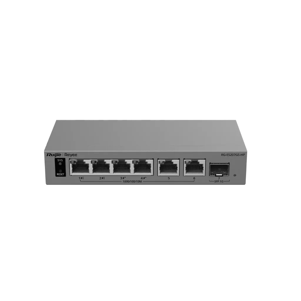 Ruijie Reyee Managed Switch RG-ES207GS-HP, 7 Ports 1G (6x 10/100/1000 PoE++, 1x SFP)